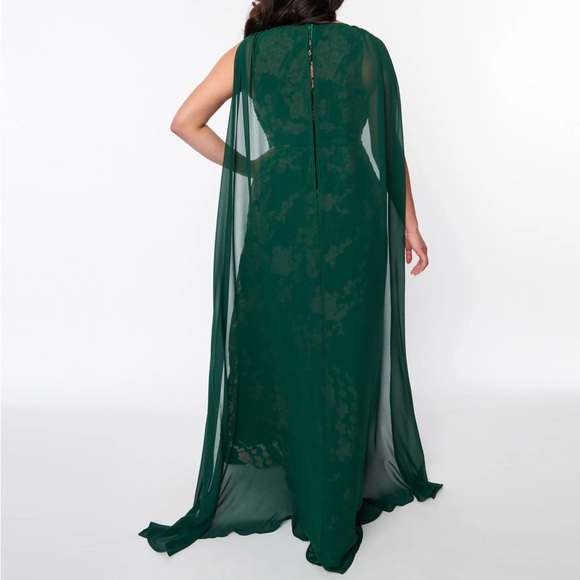 Unique Vintage Emerald & Cherry Blossom Velvet Cape Maxi Dress Medium NWT - Picture 3 of 11